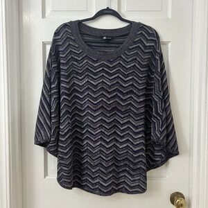AB Studio‎ Poncho Cape XL Gray Plum Knit Herringbone Boho Crew Neck Oversize